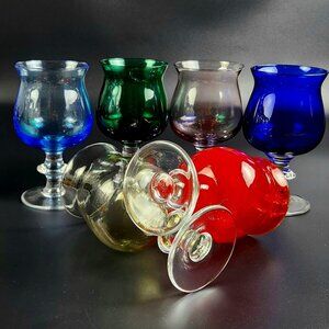 Vintage - Tulip Shaped Multi-Color Wine Glasses - Set of 6 - 5 3/4" Tall